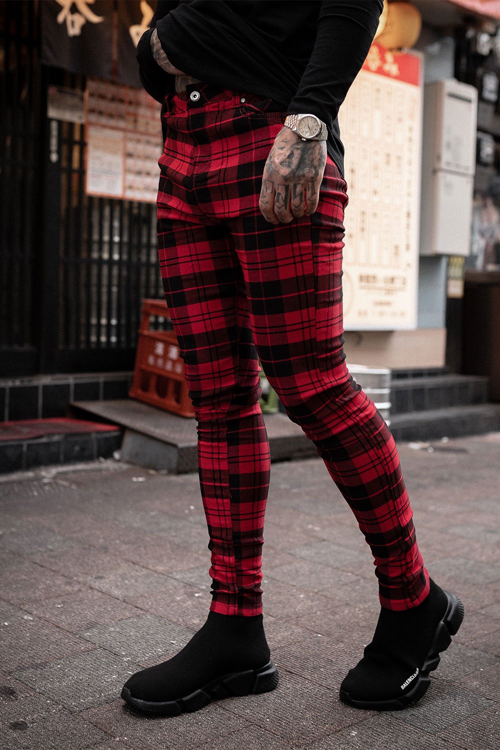 Super Skinny Maroon Skinny Jeans Mens Red And Black Plaid Men'